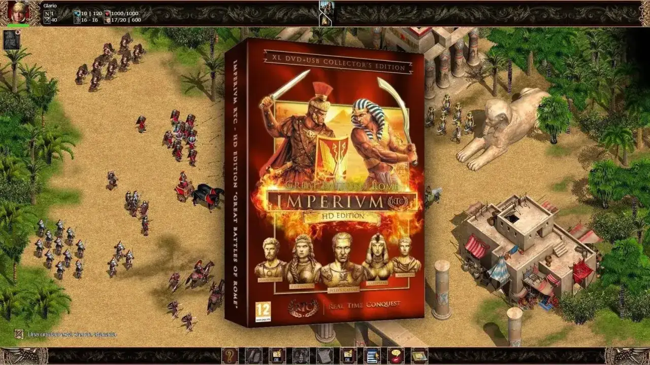 Caja de coleccionista de Imperivm RTC HD Edition, con escenas de batalla y personajes hist&oacute;ricos. &iexcl;Descubre los trucos Imperivm 3!