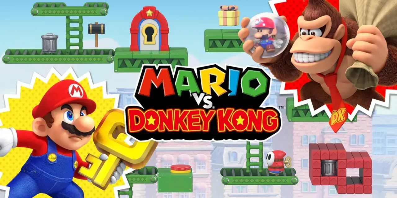 Mario y Donkey Kong compiten en este juego de Nintendo Switch. Mario busca llaves mientras Donkey Kong lo observa.