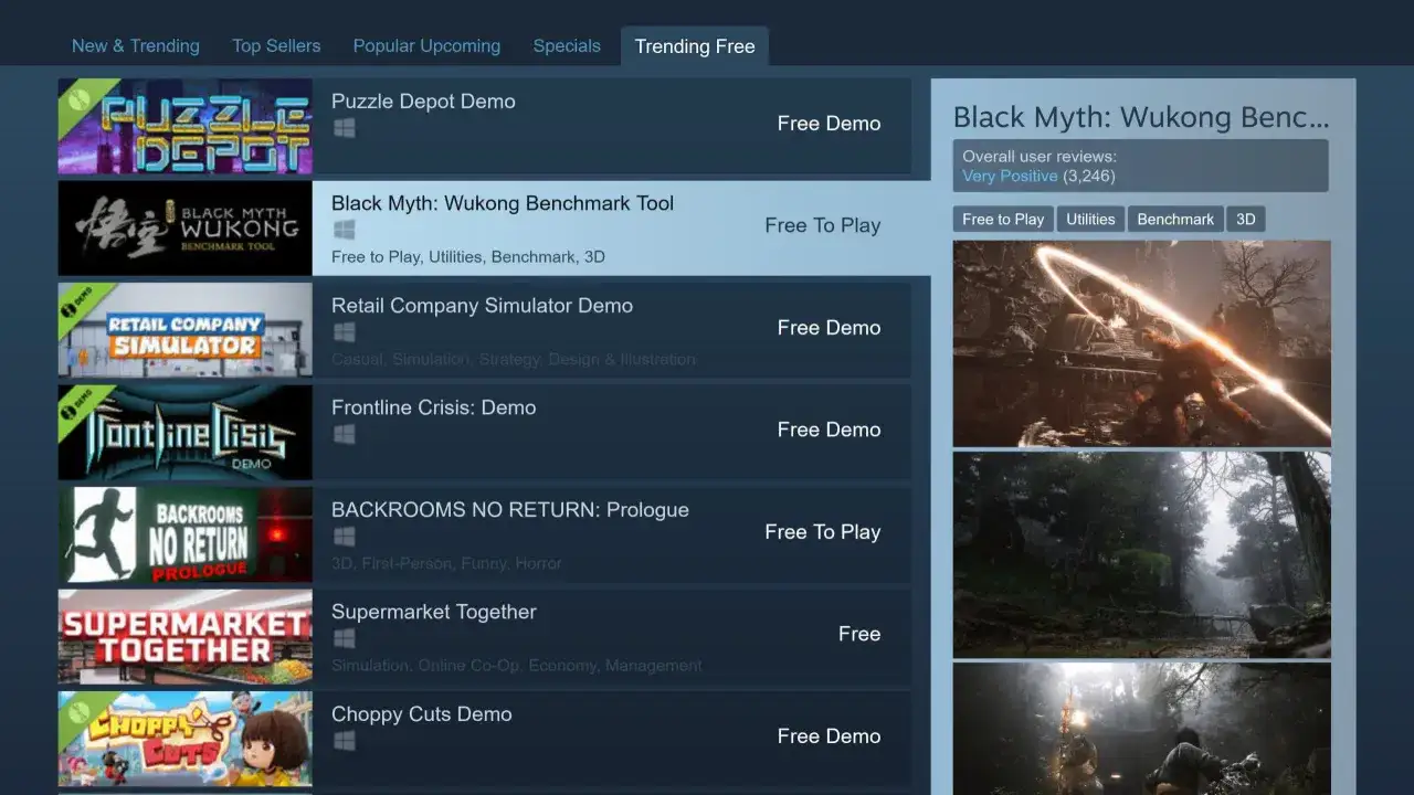 Explora juegos gratis Steam: demos de Puzzle Depot, Black Myth: Wukong, Retail Company Simulator y m&aacute;s. &iexcl;Descarga y juega!