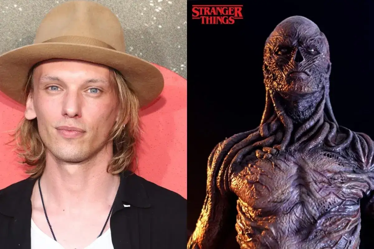 Jamie Campbell Bower, actor de Vecna en Stranger Things, junto a una imagen del monstruo.