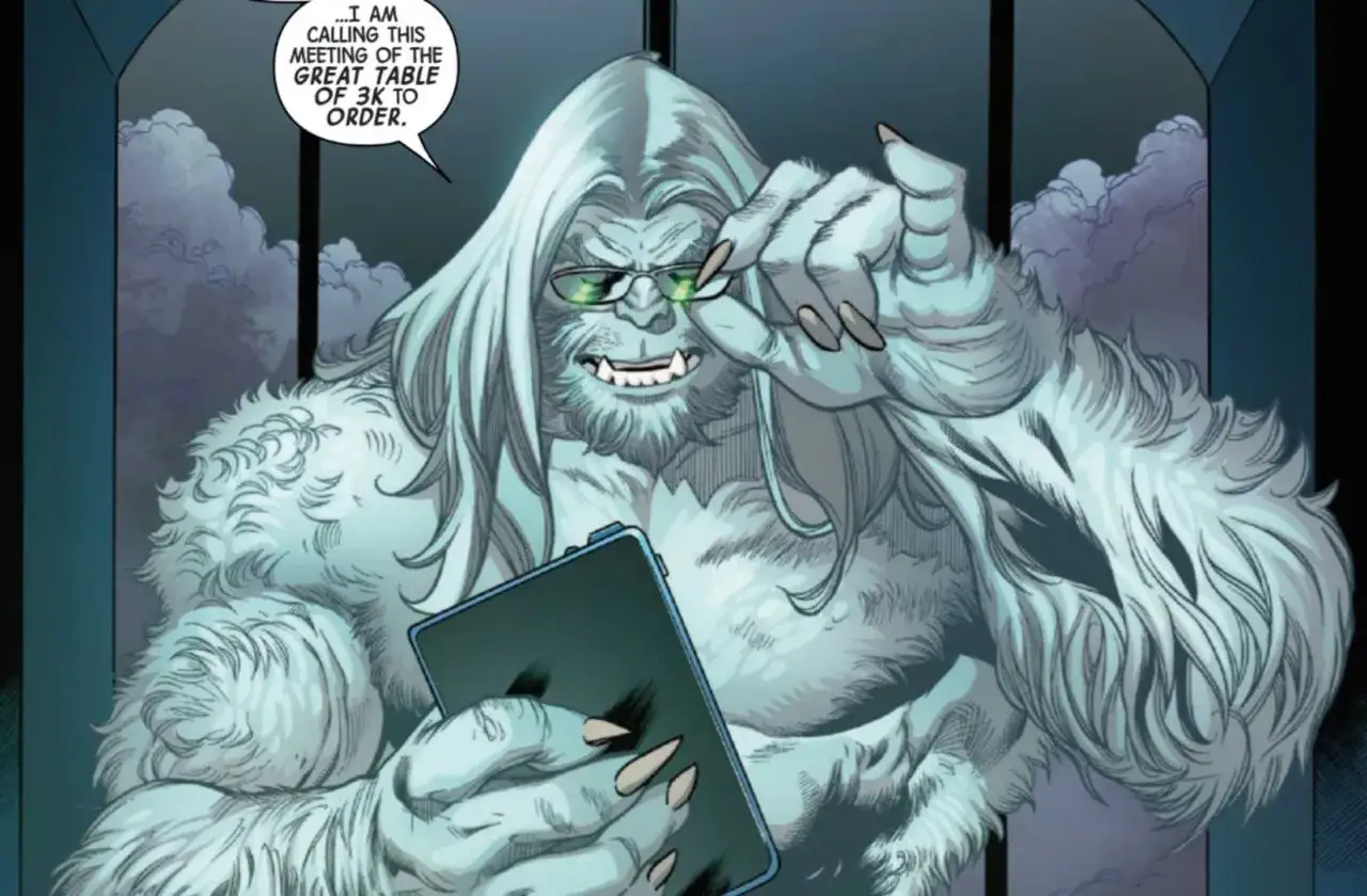 La bestia X-Men, con gafas y un tel&eacute;fono, convoca una reuni&oacute;n.