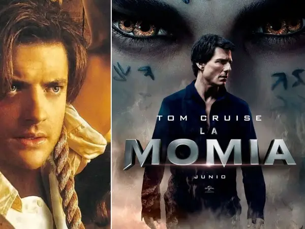 Comparación de dos películas: Brendan Fraser en "La Momia" (1999) y Tom Cruise en "La Momia" (2017).