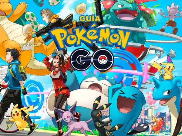 Guía Pokémon GO: Entrenadores y Pokémon como Pikachu, Dragonite, Venusaur y Lapras celebran. ¡Atrápalos a todos!