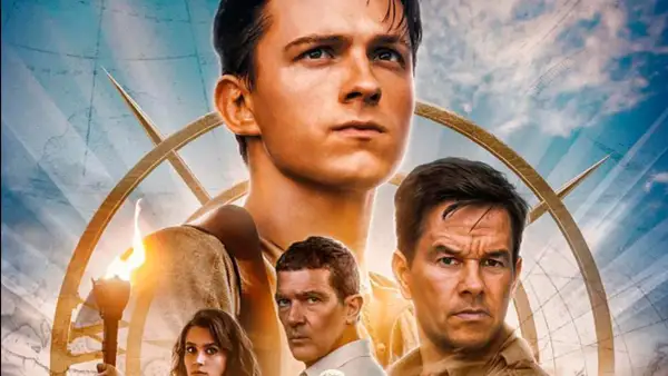 El póster de la película Uncharted 2 muestra a Tom Holland, Mark Wahlberg y Antonio Banderas, listos para una aventura.