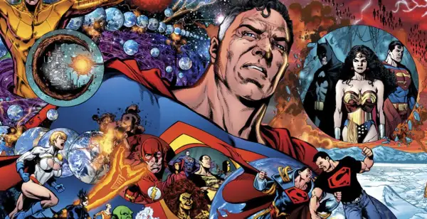 Superman, Batman, Wonder Woman y otros héroes luchan contra la crisis en tierras infinitas, un orden cósmico en peligro.